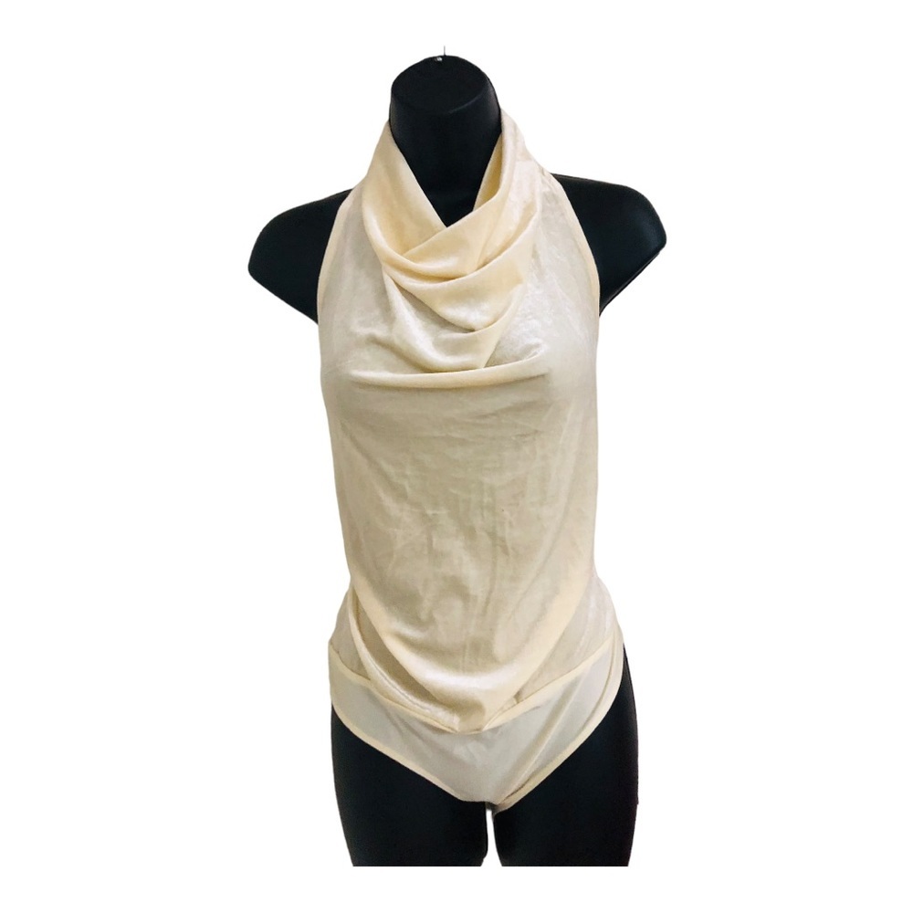 sincerely jules‎ Cream velvet look cowlneck sleeveless bodysuit size medium